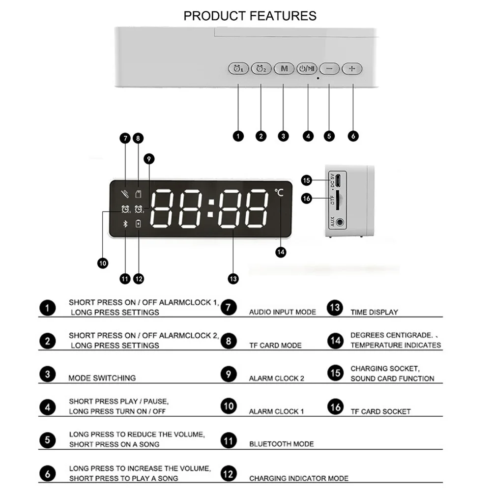 Беспроводной зеркальный тип большой экран мини USB зарядка цифровой Будильник FM