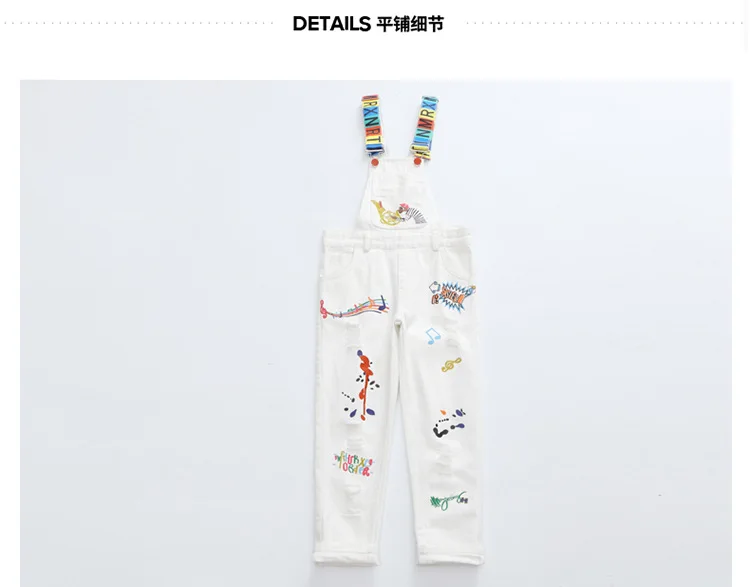 

Spring Autumn Baby Girls Denim Overalls Cartoon Print Children Jeans Hole Kids Suspender Denim Trousers Children Clothes 5-16 Y