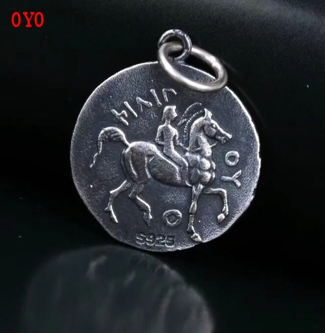 

hai silver ancient Greek Poseidon coin pendant for man s925 pure silver hand-made Double-sided relief silver coin man pendant