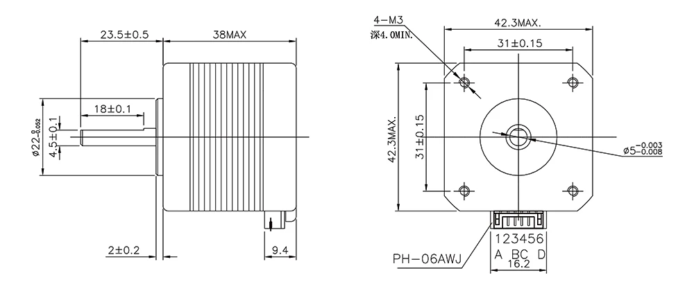3 шт. Nema 17 шаговый двигатель 1.5A 0.42NM микрошаговый 38 мм Длина корпуса 30 см кабель гибридный 2 фазы Мини Мотор для 3d принтера