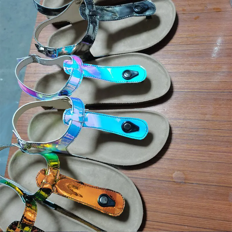 

Woman Summer Sandals Flat Clip Toe Sequins Pinch Woman's Shoes Buckle Strap Beach Lightweight Casual Ladies Footwear 2021 New