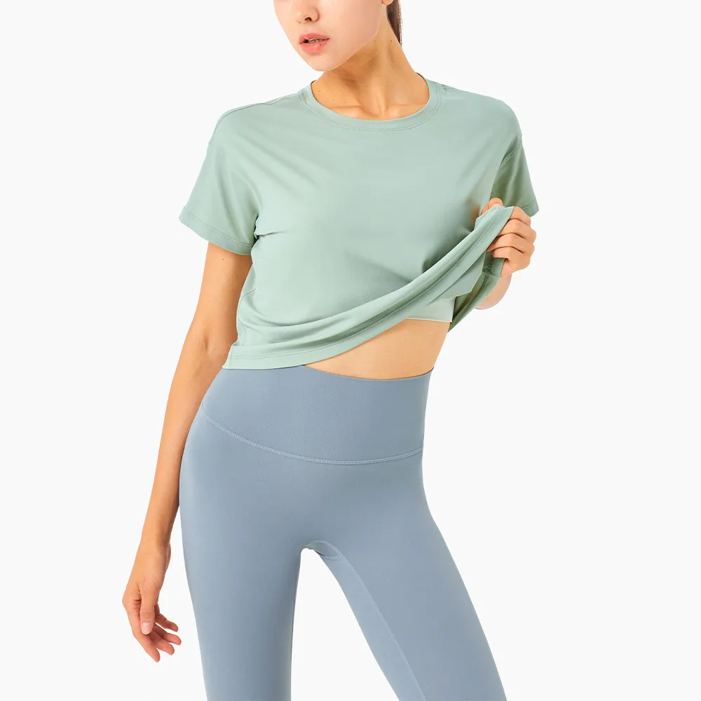 Тренировочная женская одежда рубашка для йоги с износостойким эффектом коротким