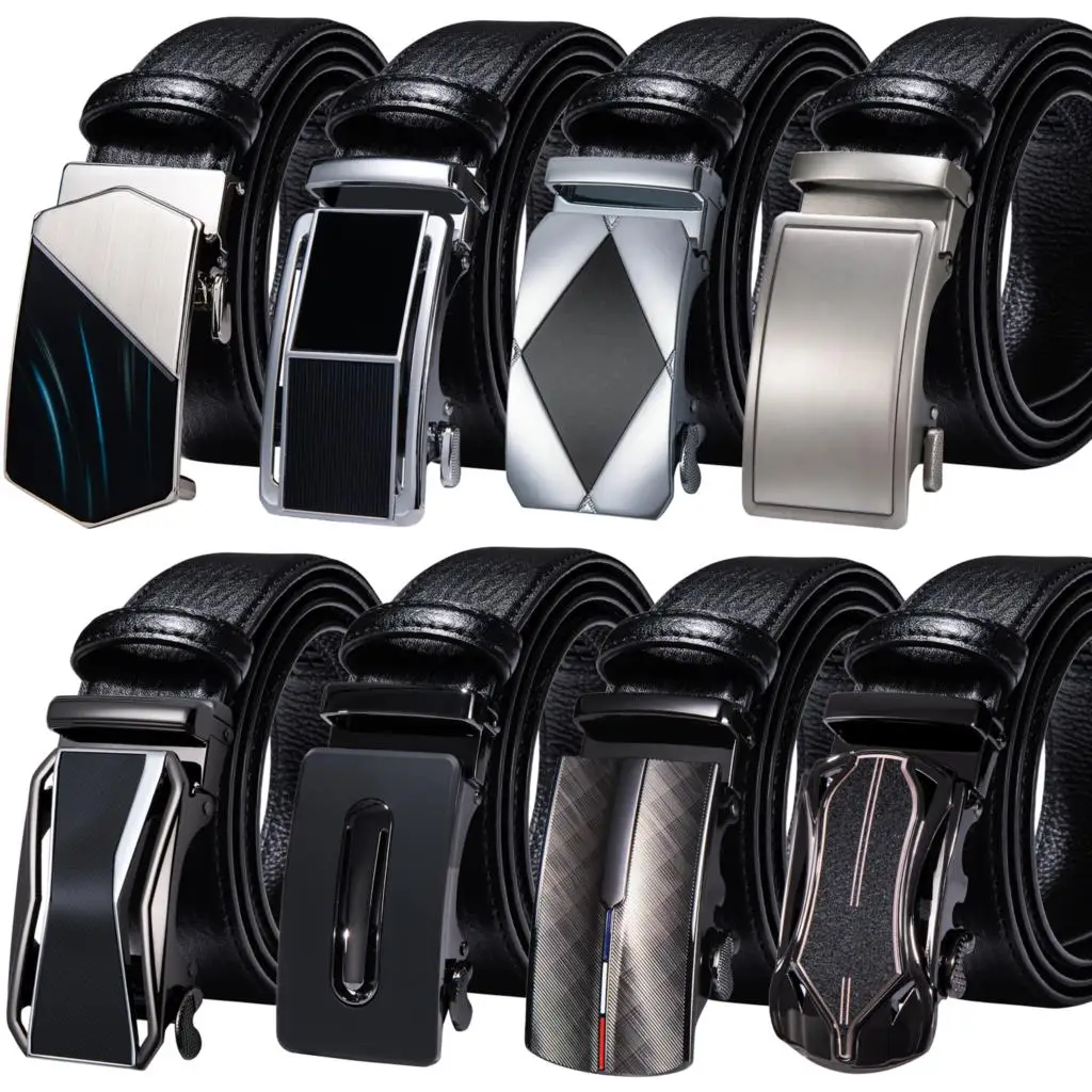 

Fashion Automatic Buckles Mens Belts Black Genuine Leather Men Belt Ratchet Waistband Straps for Dress Jeans Suit Business Gift