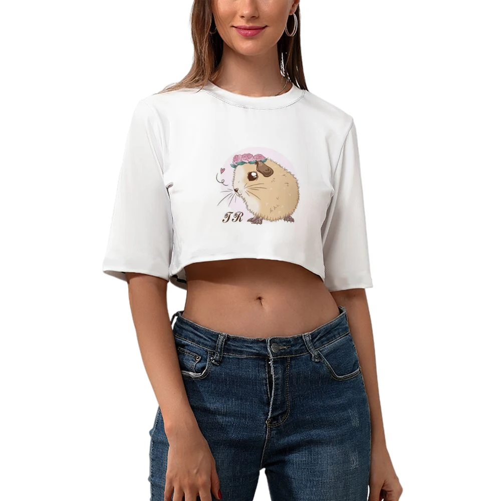 

New slim 3D animal print leaking umbilical animal hamster round neck slim fit short-sleeved bottoming shirt T-shirt top