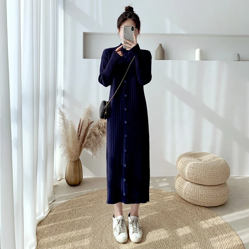 

Женское вязаное платье-свитер WAVSIYIER, теплое плотное вязаное платье-джемпер в Корейском стиле, повседневная одежда на осень 2020