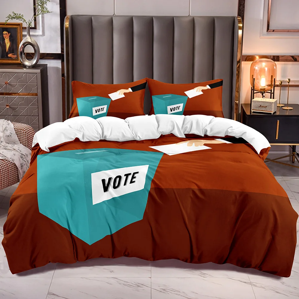 

Comforter Cover Sets with Vote Theme Bedding Duvet Cover with Zipper Closure Corner Ties for Adults White Reverse