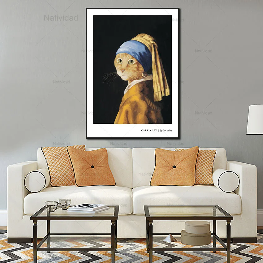 

Natividad Retro Canvas Painting Cute Cat Posters and Prints Animal Wall Art Picture Living Room Home Decoration Gift Frameless
