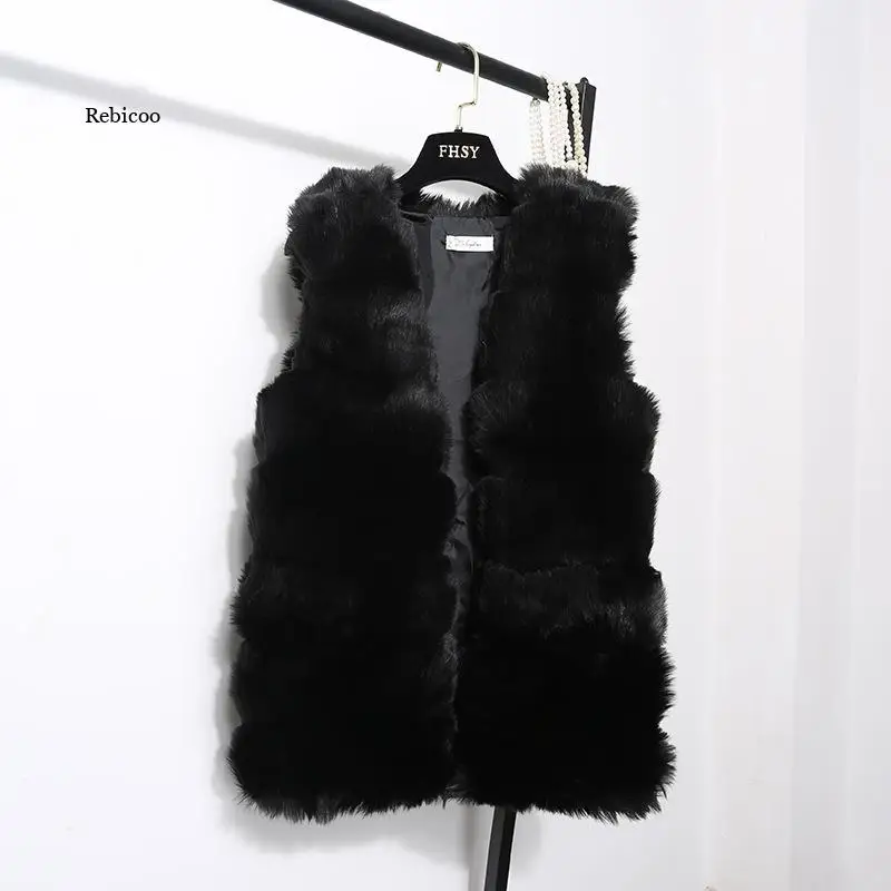 2021 Fall/winter Women's Faux Fur Vest Korean Mid-Length Hairy Slim Women's Fox Fur Vest Women's Jacket