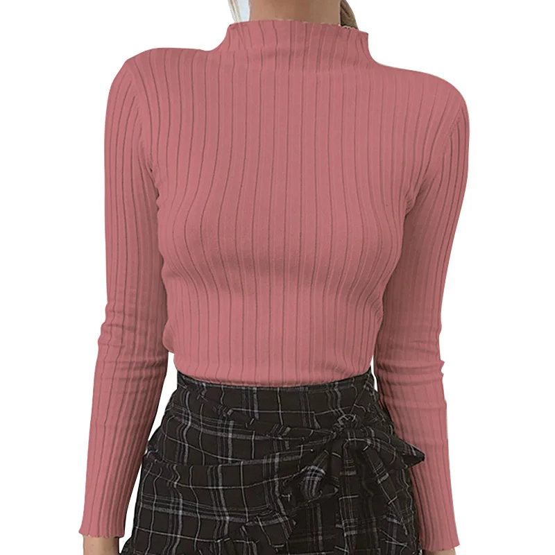 

Women Long Sleeve Ribbing Tops Casual Basic Turtleneck Slim Fit T-Shirts JL