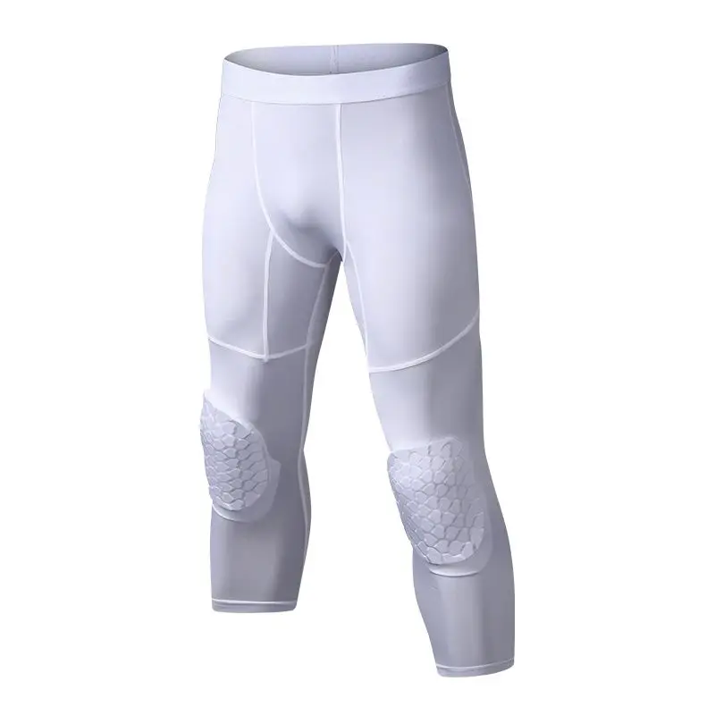 

Tights Men's Basketball Honeycomb Knee Pads Cropped Pants Leggings Running Sports Suit High-elastic Fitness Training Trousers