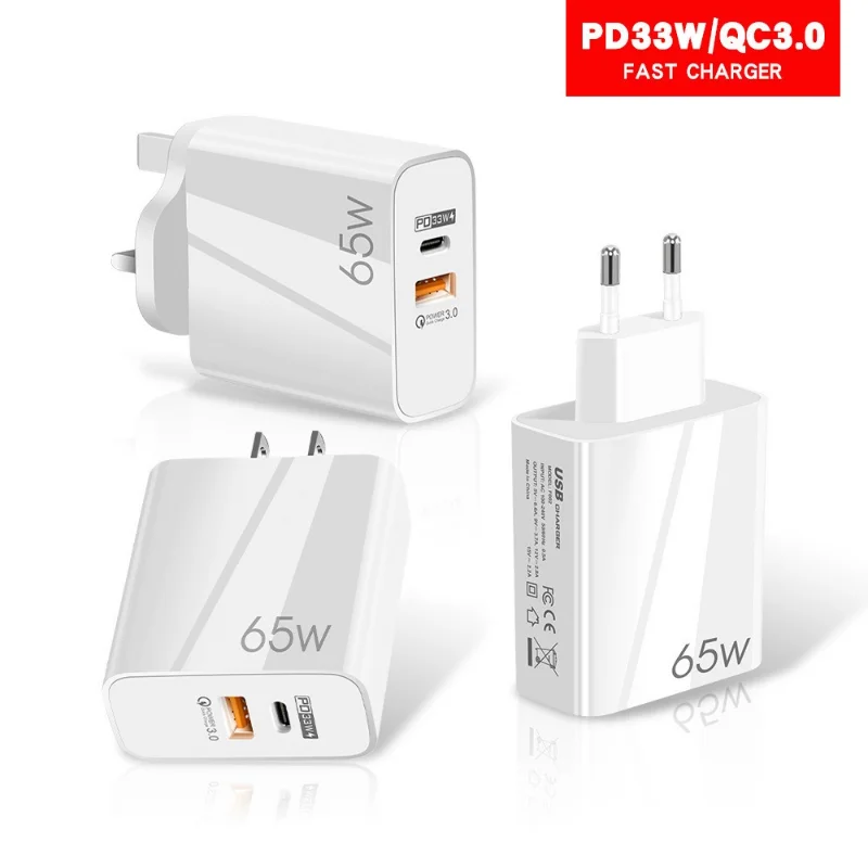 2 in 1 65w gan charger quick charge 4 0 3 0 type c pd usb charger with qc 4 0 3 0 portable fast charger for laptop iphone 13 pro free global shipping