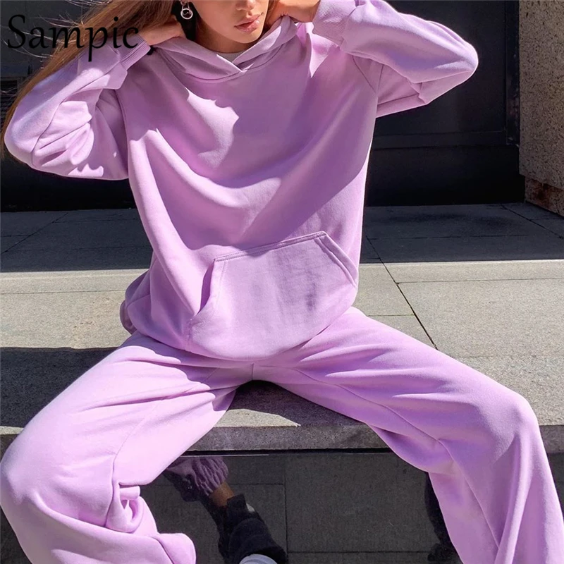 

Повседневный зимний женский спортивный костюм Sampic, комплект из свитшота, спортивные пуловеры, толстовки оверсайз, рубашка, топы и брюки, ком...