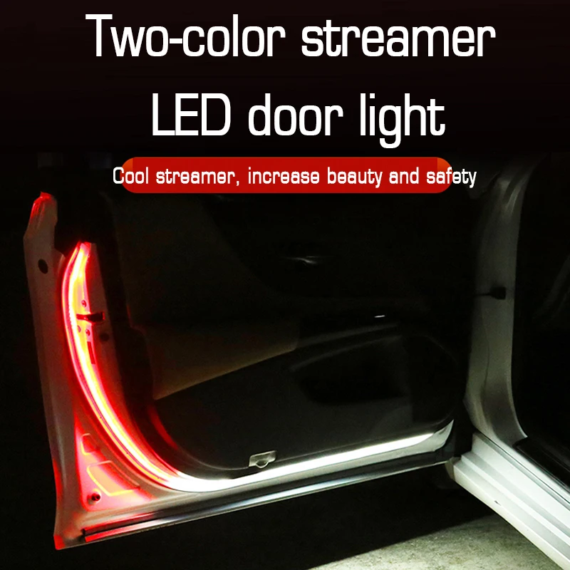

2PCS Car-styling Red-white LED Streamer Door Anti-Collision Warning Light Welcome Decorative Light Belt Car Door Atmosphere Lamp