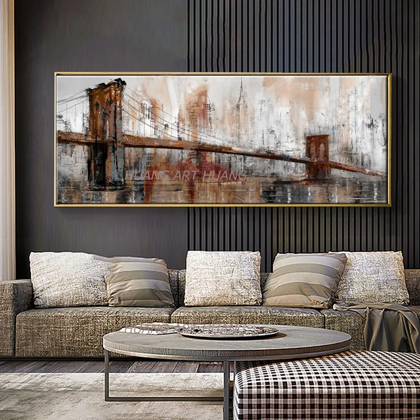 

Hand Painted New York Building Picture Abstract Modern Palette Knife Oil Painting On Canvas Living Room Wall Art Decor