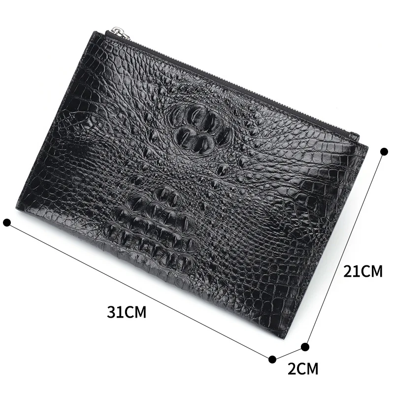 

Crocodile Leather Wallet Men's Envelope Bag Casual Business Zipper Multi-Card-Slot Clutch Briefcase Men 2021 New