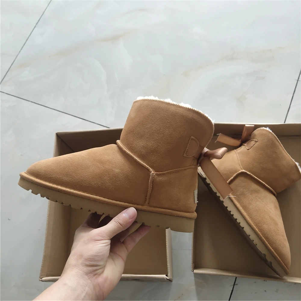 Ботинки женские из натуральной воловьей кожи с бантом зимние теплые - купить по