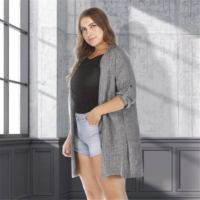 

European-style temperament large size XL-5XL women's long single-breasted loose long-sleeved women's windbreaker jacket JR3541