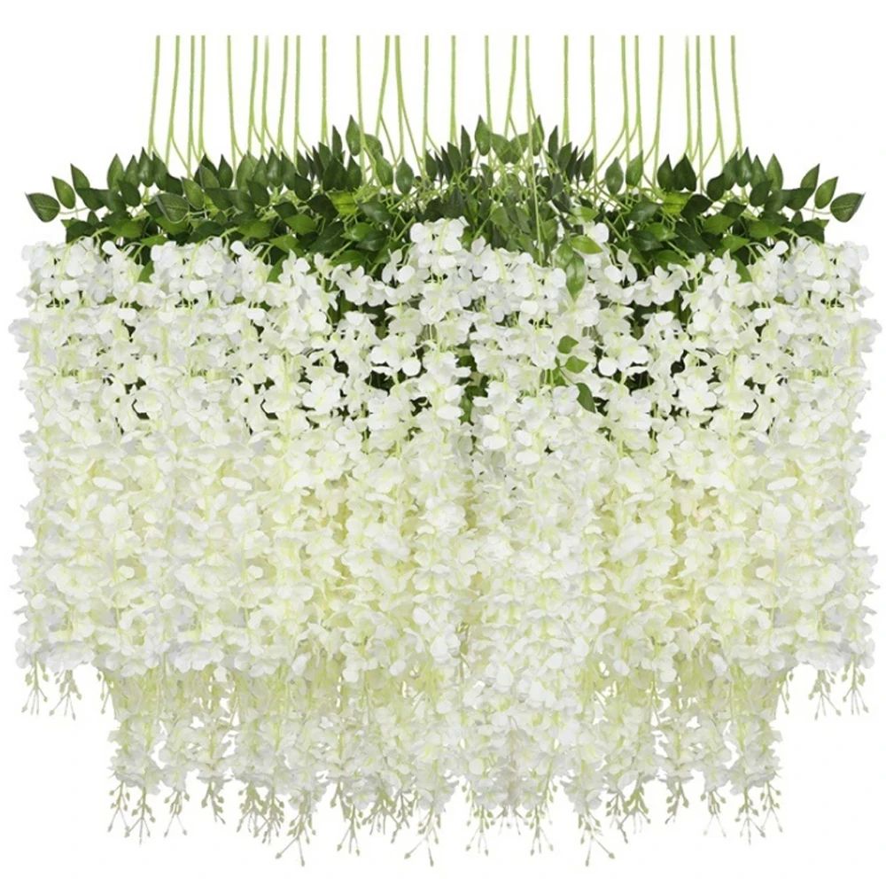 

Wisteria Artificial Flower Vine Ivy Leaf Garland Silk Rose Flowers Rattan String Vine Wedding Arch Flower Home Garden Decoratio