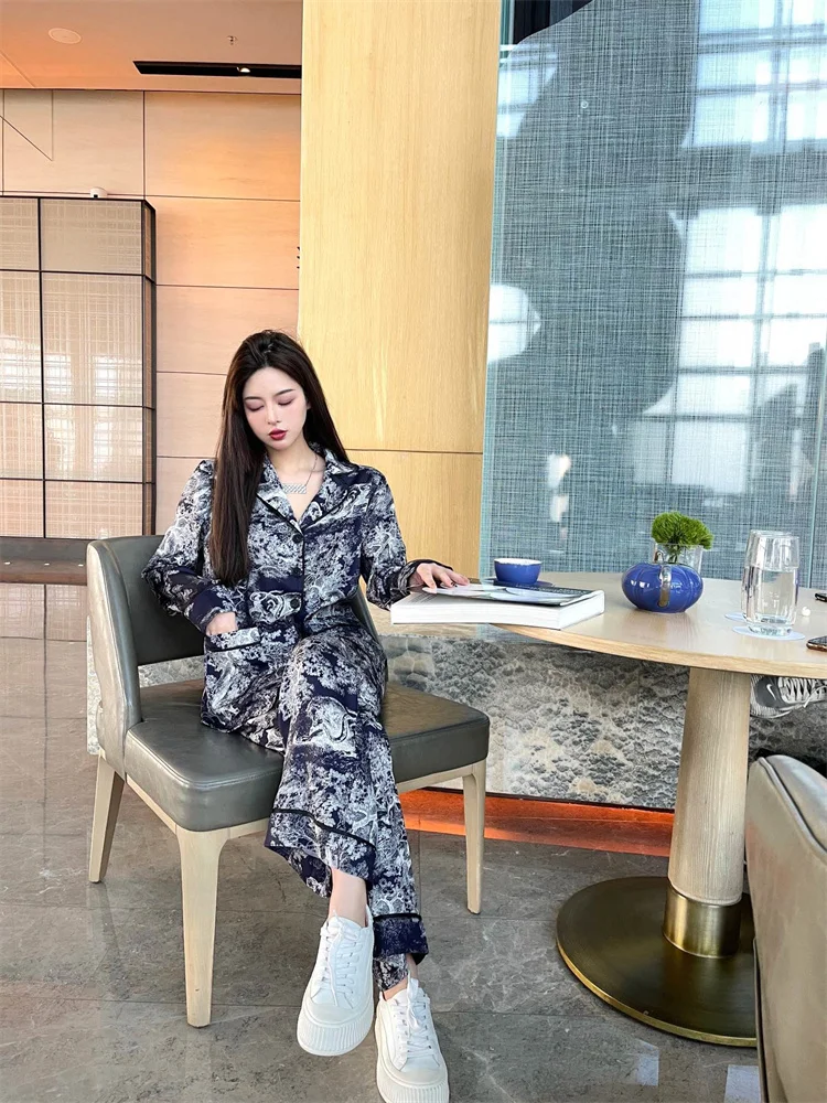 

2021 autumn winter new pajamas women home wear high fashion print pajamas set female