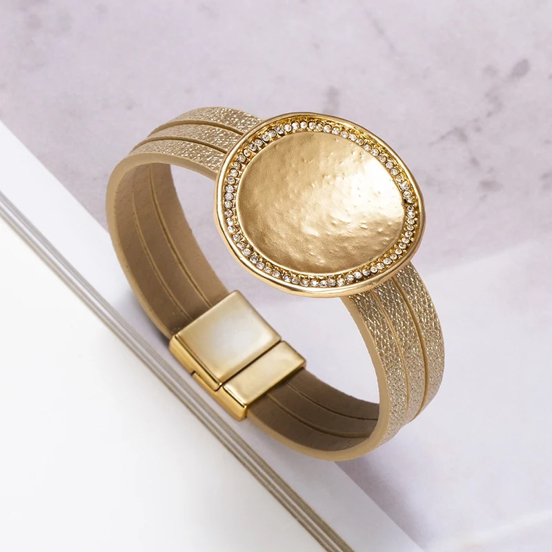 

WYBU Wrap Leather Bracelets for Women Fashion Metal Leather Bracelet Charm Couple Wholesale Jewelry Dropshiping