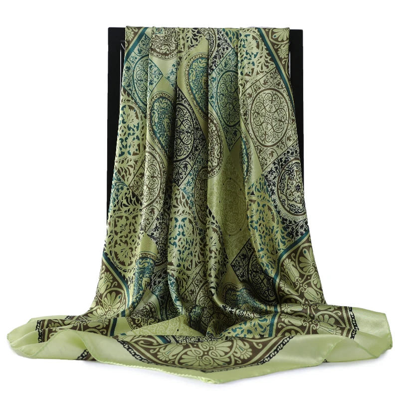 Модный женский шарф для волос черный Шелковый Атласный хиджаб шарфы 90 см *