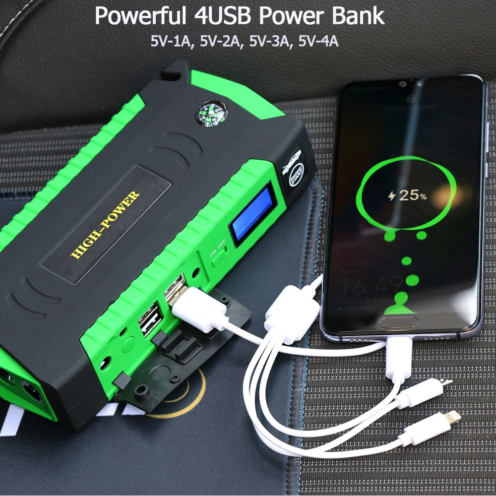 GKFLY Jump Starter Emergency Air Compressor Pump Starting Device Cables Booster Portable Power Bank Petrol Diesel Car | Автомобили и