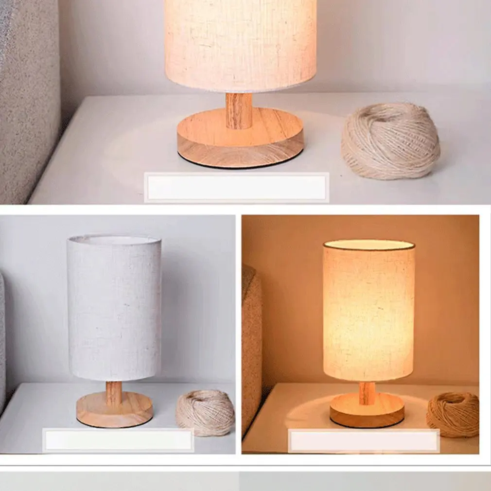 

Bedside Table Bedroom Lamp Nordic Style Table Lamps For Desk Solid Wood Lamps With Cylinder Fabric Lampshade