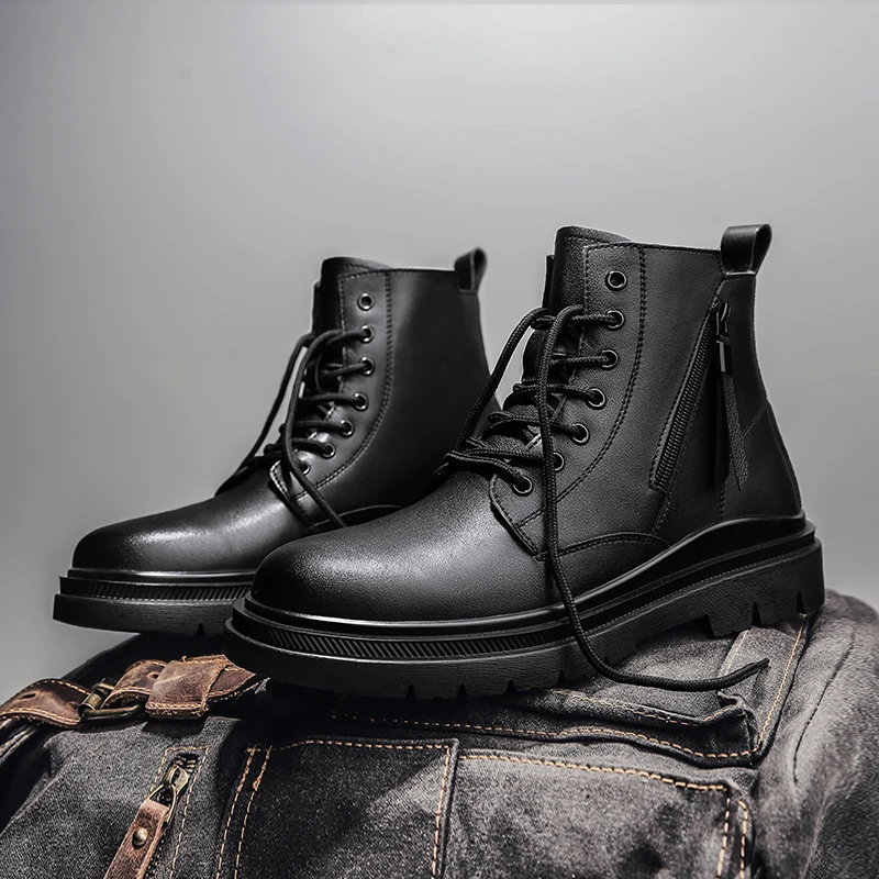 

Men Boots Fashion Style Retro Men Winter Shoes Plush Fur Snow Boots Casual Warm Motorcycle Ankle Boots Military Tactical Shoes