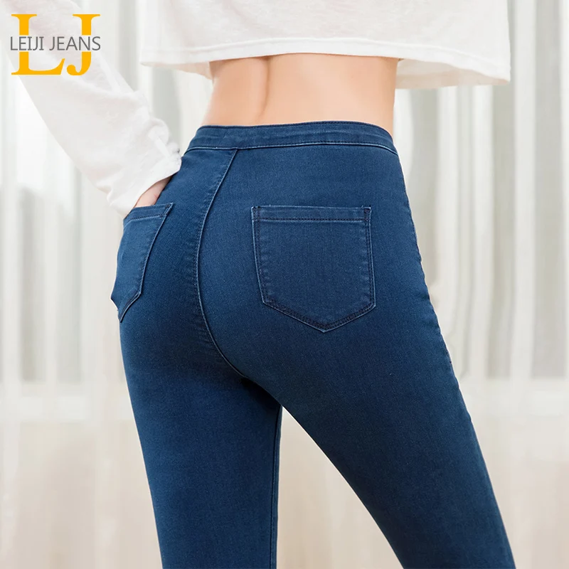 Женские узкие джинсы стрейч LEIJIJJEANS черные повседневные брюки карандаш с высокой