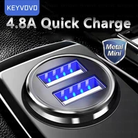 4 8A Dual USB Car Charger USB Fast Charger Mini Metal Charger For iPhone Huawei Xiaomi Samsung Led Light Display