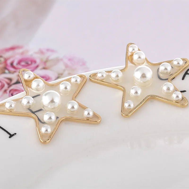 Уникальные женские серьги-гвоздики со звездой и жемчугом модные геометрические
