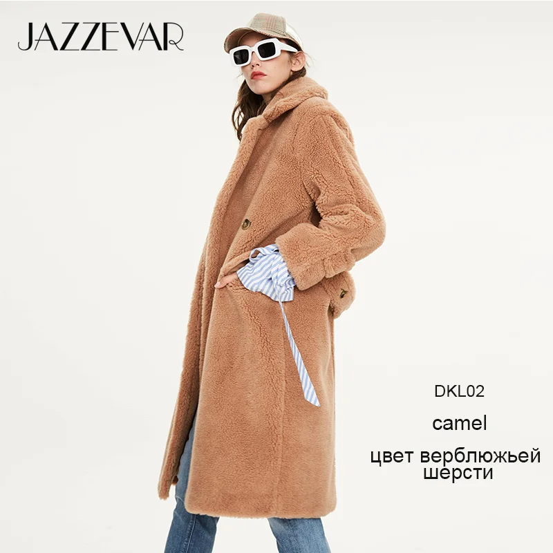camel colorDKL02 JAZZEVAR Зимнее новое поступление пальто с мехом женская верхняя одежда свободная модный стиль длинное теплое пальто K9062 - Цвет: camel colorDKL02