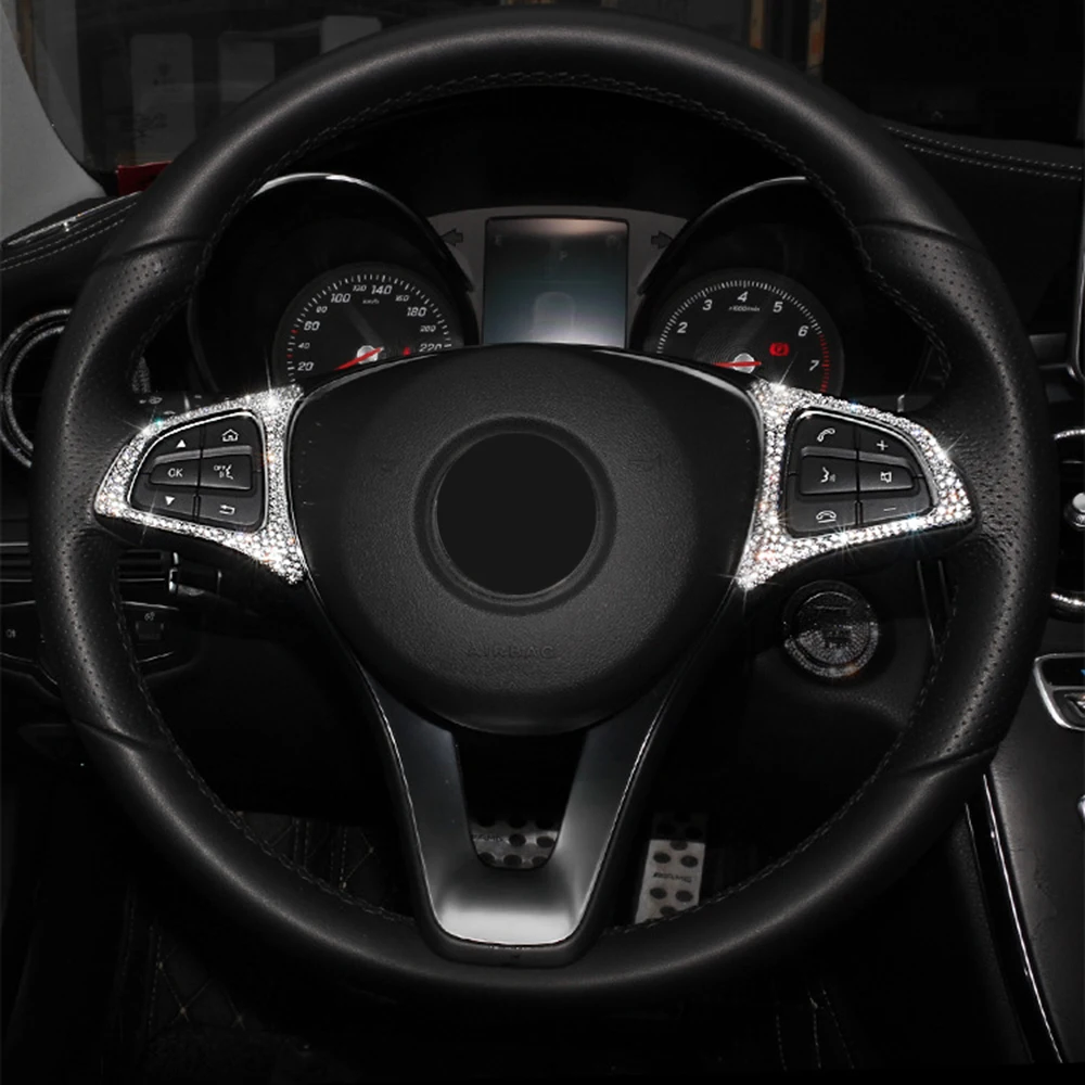 

2Pcs/SET Steering Wheel Decoration Bling Diamond Trim Cover For Benz CLA GLA GLC HOT SALE