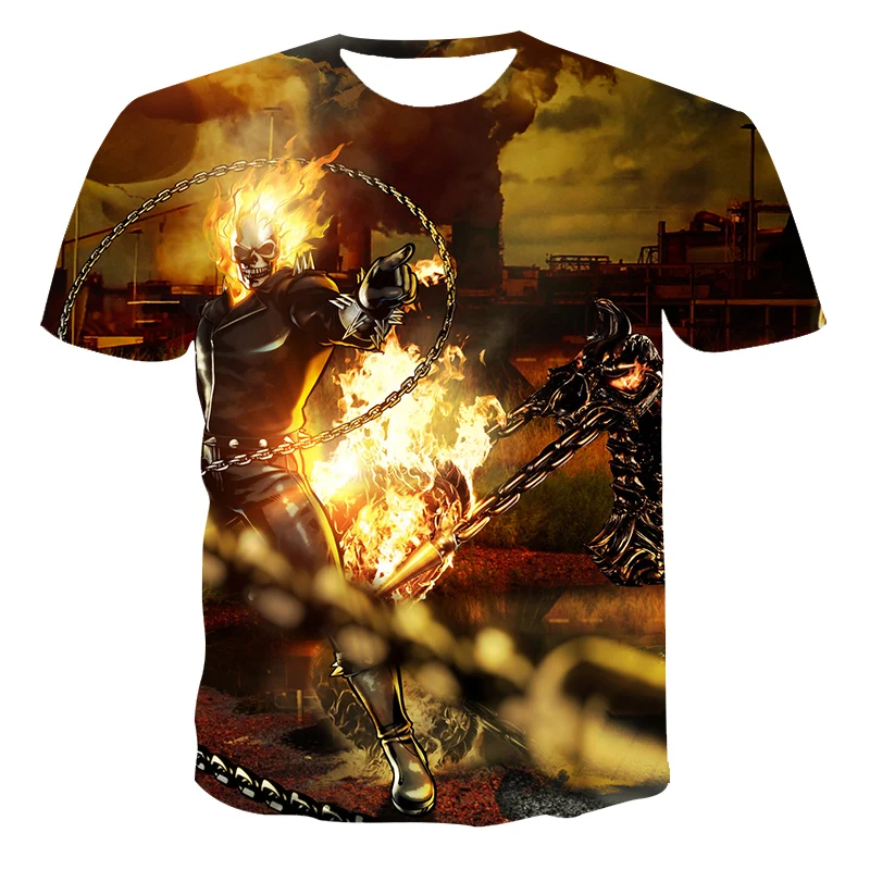 

New Loose Round Neck Short Sleeve T-Shirt 3D Color Printing Skull Warrior Personality Male/Female Suitable For XXS-6XL