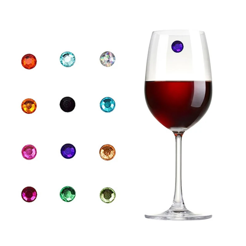 

12Pcs Crystal Magnetic Wine Glass Charms Sign Drink Marker For Bachelorette Party Holiday Glass DIY Goblet Wine Glass Decoration