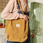 Женская Вельветовая сумка через плечо, холщовая тканевая Сумочка, однотонный Повседневный тоут, эко-сумки для покупок для студентов колледжей и книг