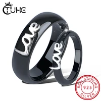2pcsset new engagement gift healthy ceramic rings women men lover rings for wedding birthday gift love letter with crystal ring