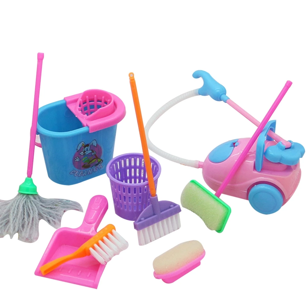 

Doll Accessories Mini Broom Mop Trash Can Household Cleaning Tools For Barbie Doll house Kids Educational Toy 9pcs /set