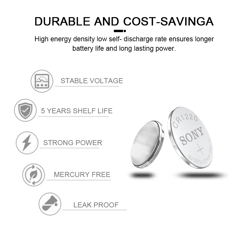 5Pcs sony CR1220 100% Original Lithium Battery For car key watch remote control toy cr 1220 ECR1220 GPCR1220 Button cell - купить по