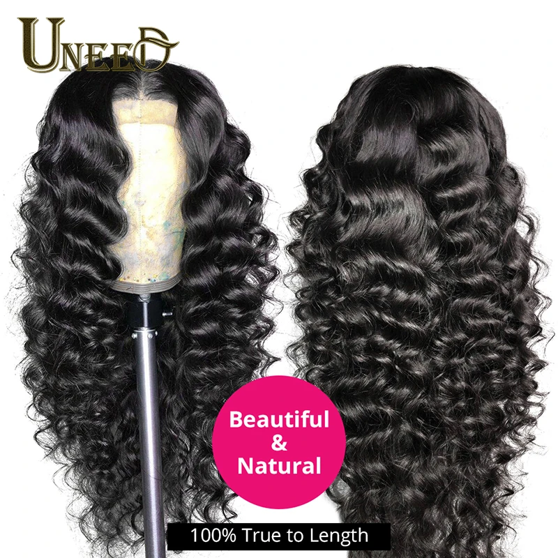 Loose Deep Wave Lace Front Human Hair Wigs 4x4 Closure Wig Peruvian Uneed | Шиньоны и парики