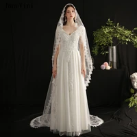 janevini vintage european long bridal veils with comb one layer cathedral length lace edge tulle women wedding hair accessories