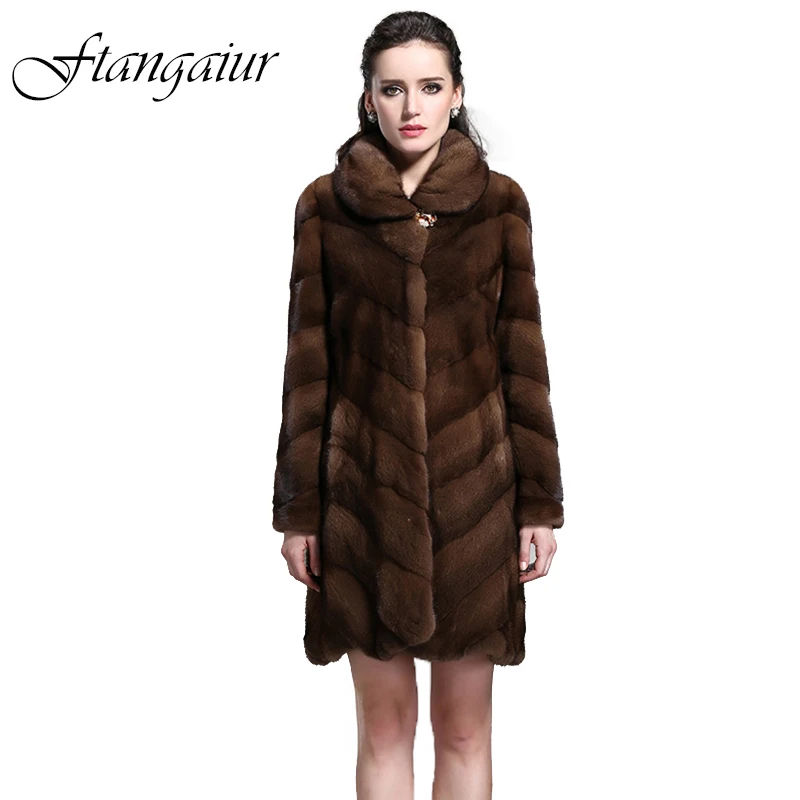 

Ftangaiur Winter Women Velvet Mink Fur Jacket For Femal Genuine Natural Wholeskin Mink Coats Women's Medium Real Mink Fur Coats