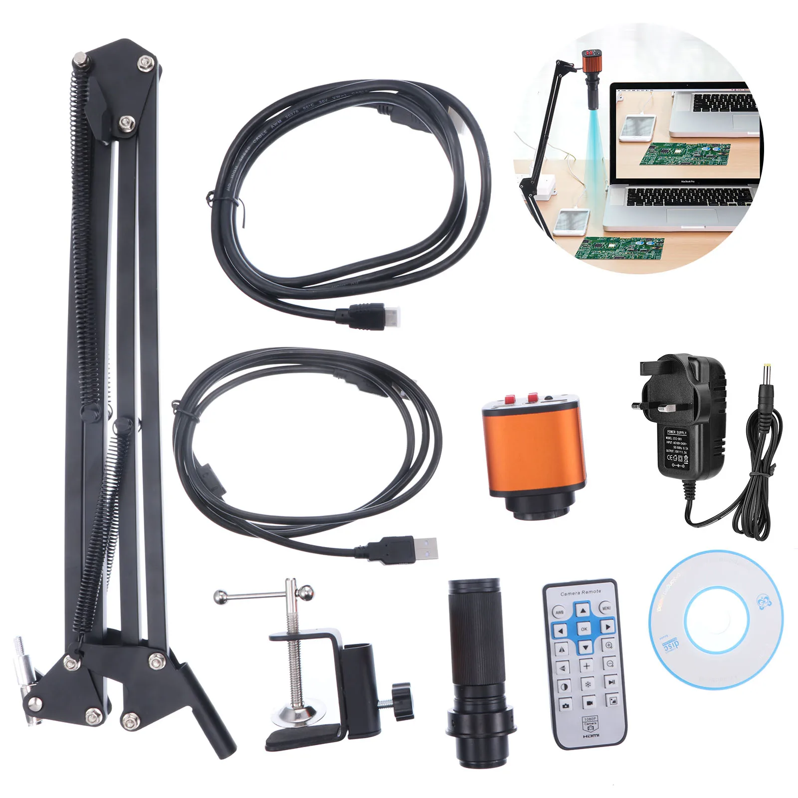 

24MP 1080P 2K HDMI USB TF Video Recorder Industrial Lab Soldering Video Microscope Camera Big Visual Field Manual IRIS Zoom Lens