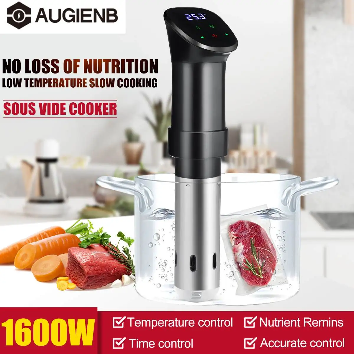 1600W Slow Cookers Powerful Vacuum Slow Sous Vide Cooker Circulator with LCD Digital Timer Stainless Steel Cooking Machine