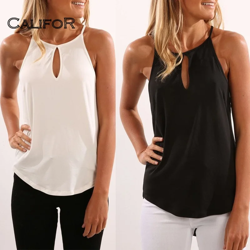 

Женский шифоновый топ на бретелях, однотонный Длинный топ без рукавов с круглым вырезом и вырезами, офисная одежда белого цвета, на лето