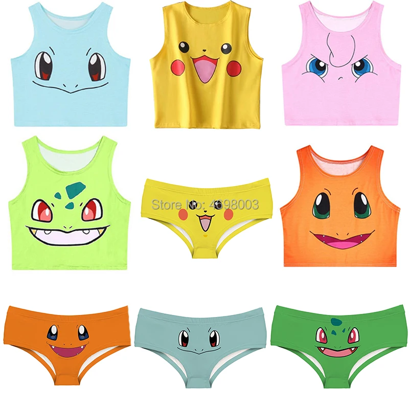 Нижнее белье с принтом аниме карманные монстры укороченные топы жилет в стиле