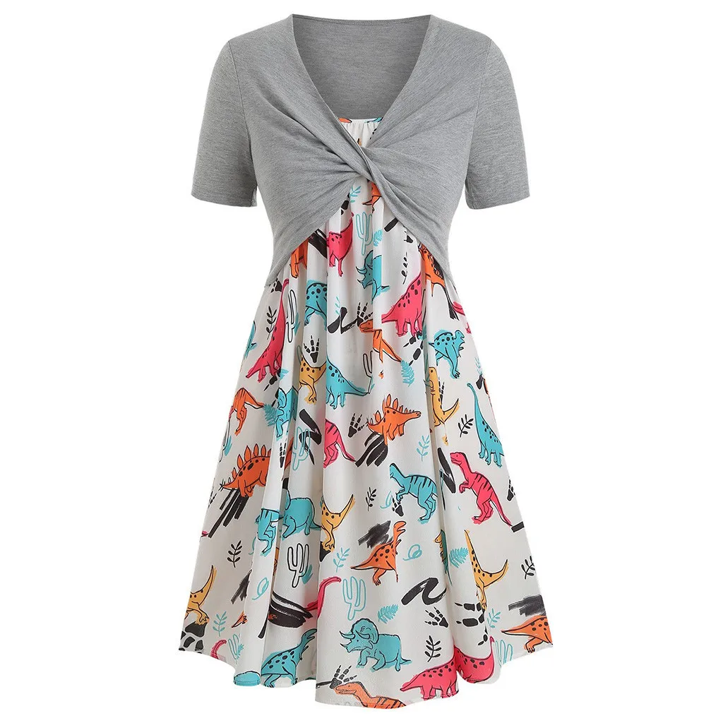 

Женское летнее платье, костюм, кардиган с перекрестным узлом, топ, мини-платье с принтом динозавра, комплект из двух предметов, Женские повсе...