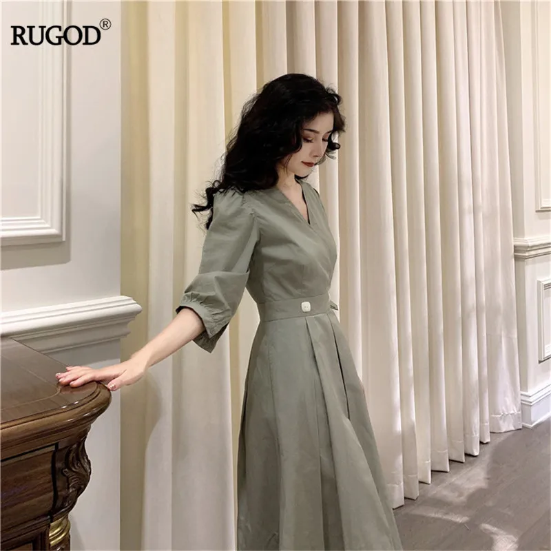 RUGOD, женское летнее платье, элегантное, v-образный вырез, офисное, для девушек, красивое платье, длинное, для вечеринок, платья, vestiodos