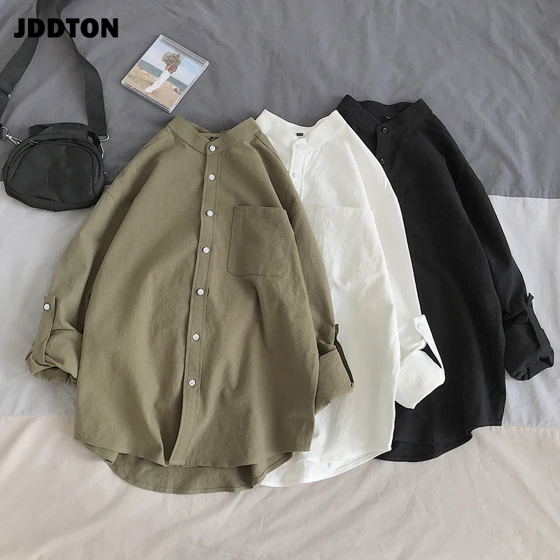 JDDTON мужские рубашки с длинным рукавом однотонные повседневные мягкие удобные из