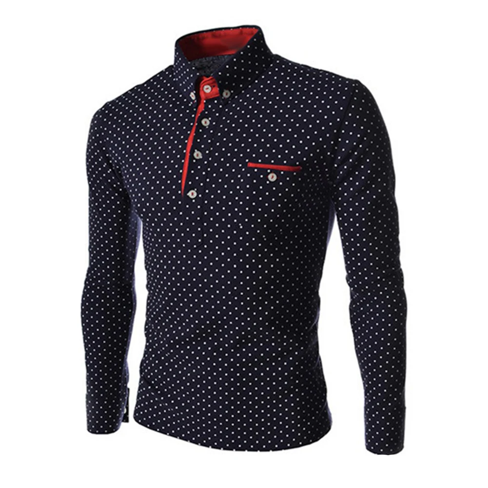 

Men Slim T Shirt Casual Spring Autumn Plus Size Polka Dot Button Down Long Sleeve T-Shirt Slim Top Handsome Office Men's Shirt